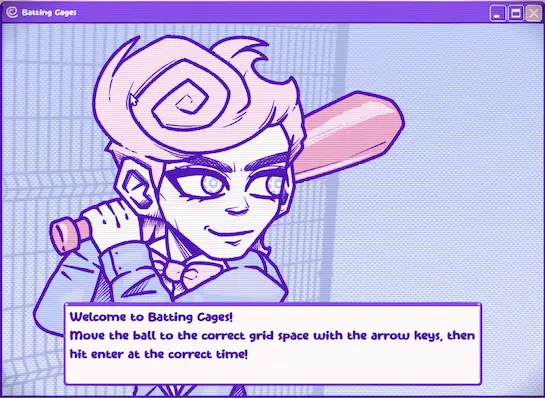 Batting Cages mini-game instructions and play screen