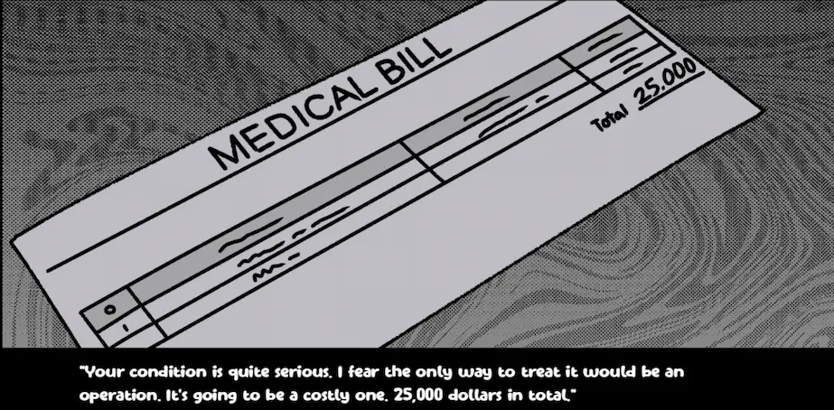 BloodMoney medical bill showing the $25,000 goal